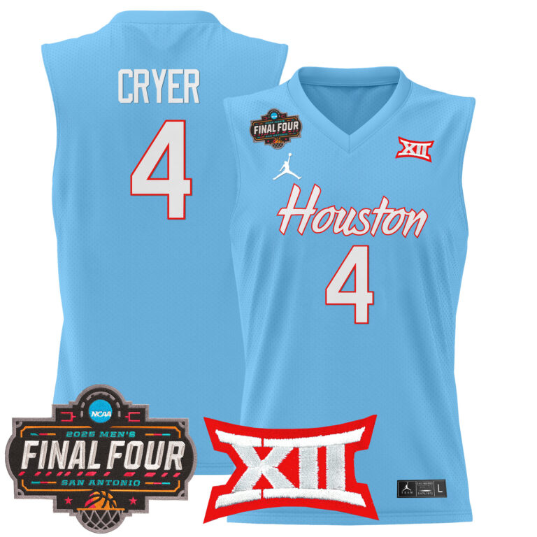 Men Houston Cougars #4 Cryer blue 2025 Final Four Patch NCAA Jerseys->more ncaa teams->NCAA Jersey